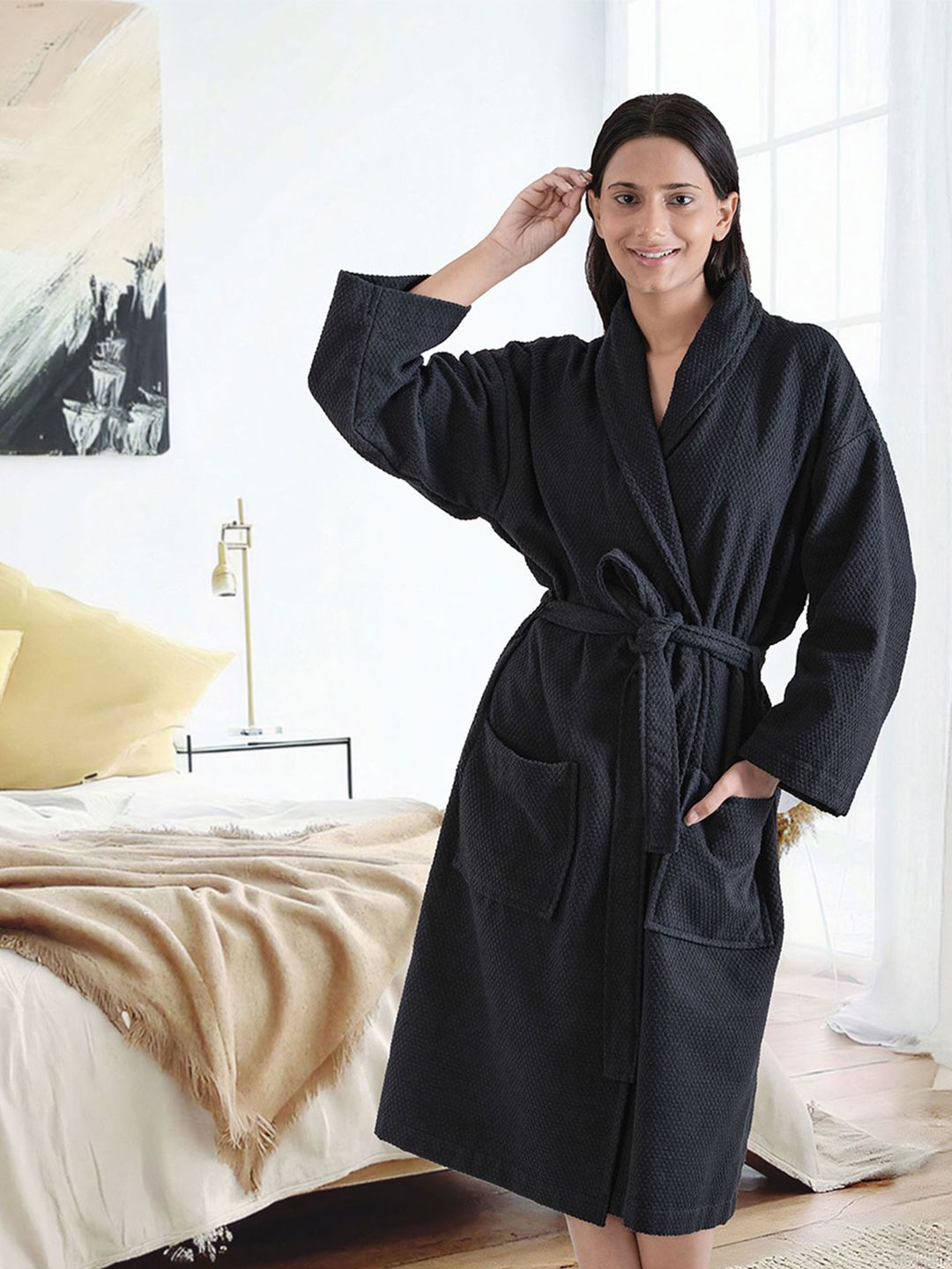 MYTRIDENT Urban Comfort Unisex Blue 240 GSM Pure Cotton Bath Robe