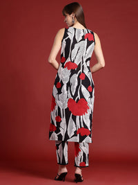 Indo Era Floral Printed Lace Detailed Pure Cotton Kurta with Trousers