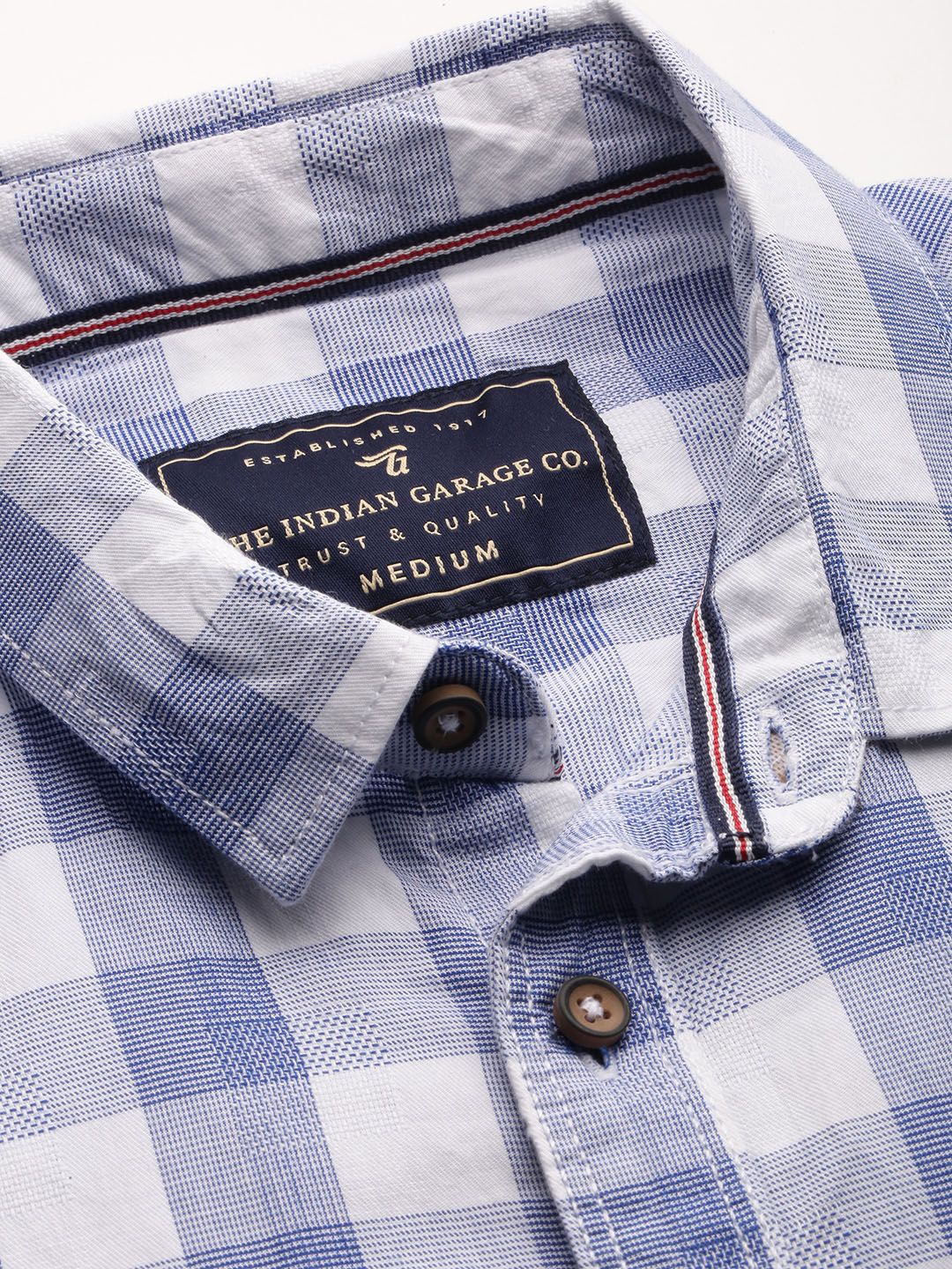 The Indian Garage Co Men White & Blue Slim Fit Checked Casual Shirt
