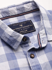 The Indian Garage Co Men White & Blue Slim Fit Checked Casual Shirt