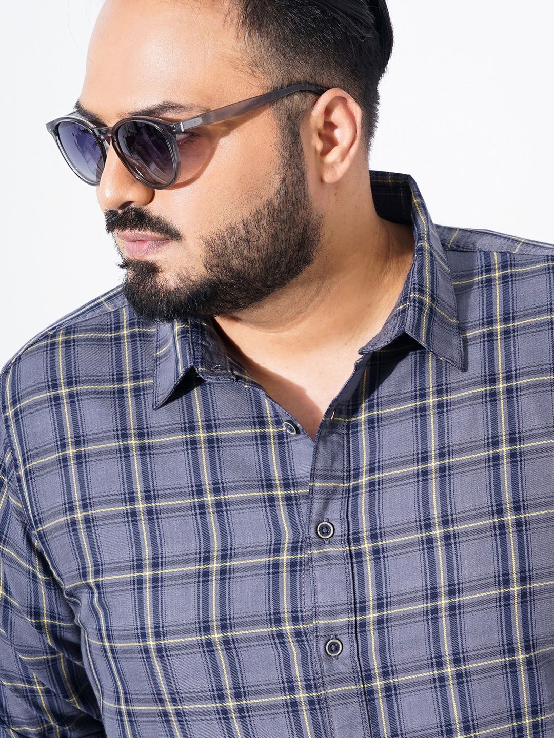 The Indian Garage Co Plus Size Windowpane Checked Cotton Casual Shirt