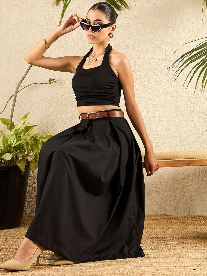 Kotak poplin kapas Uptownie skirt midi berlipat