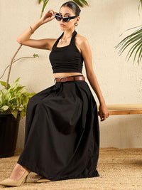 Kotak poplin kapas Uptownie skirt midi berlipat