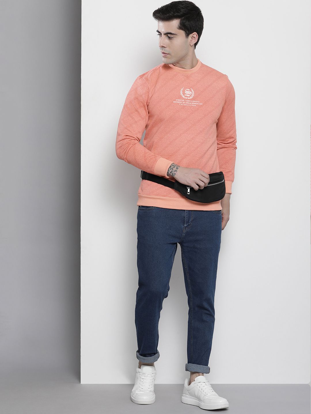 The Indian Garage Co Men Peach-Coloured Printed Sweatshirt