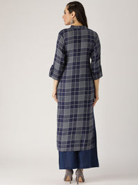 Libas Women Purple & Grey Checked Straight Kurta