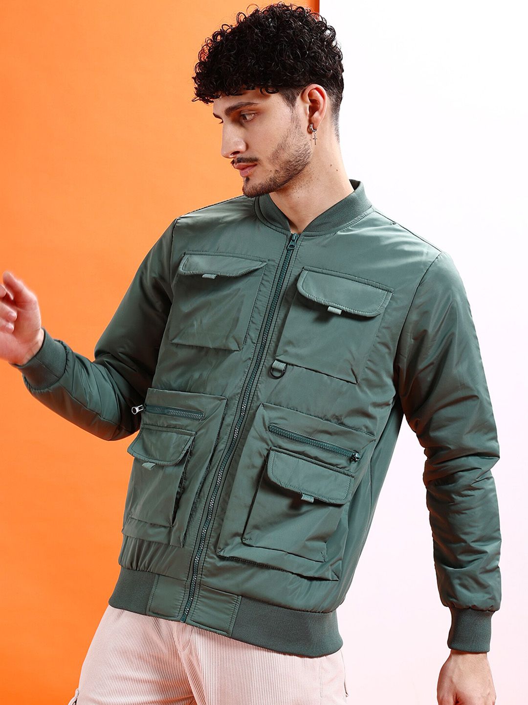 The Indian Garage Co Men Solid Regular Fit Varsity Bomber Jacket
