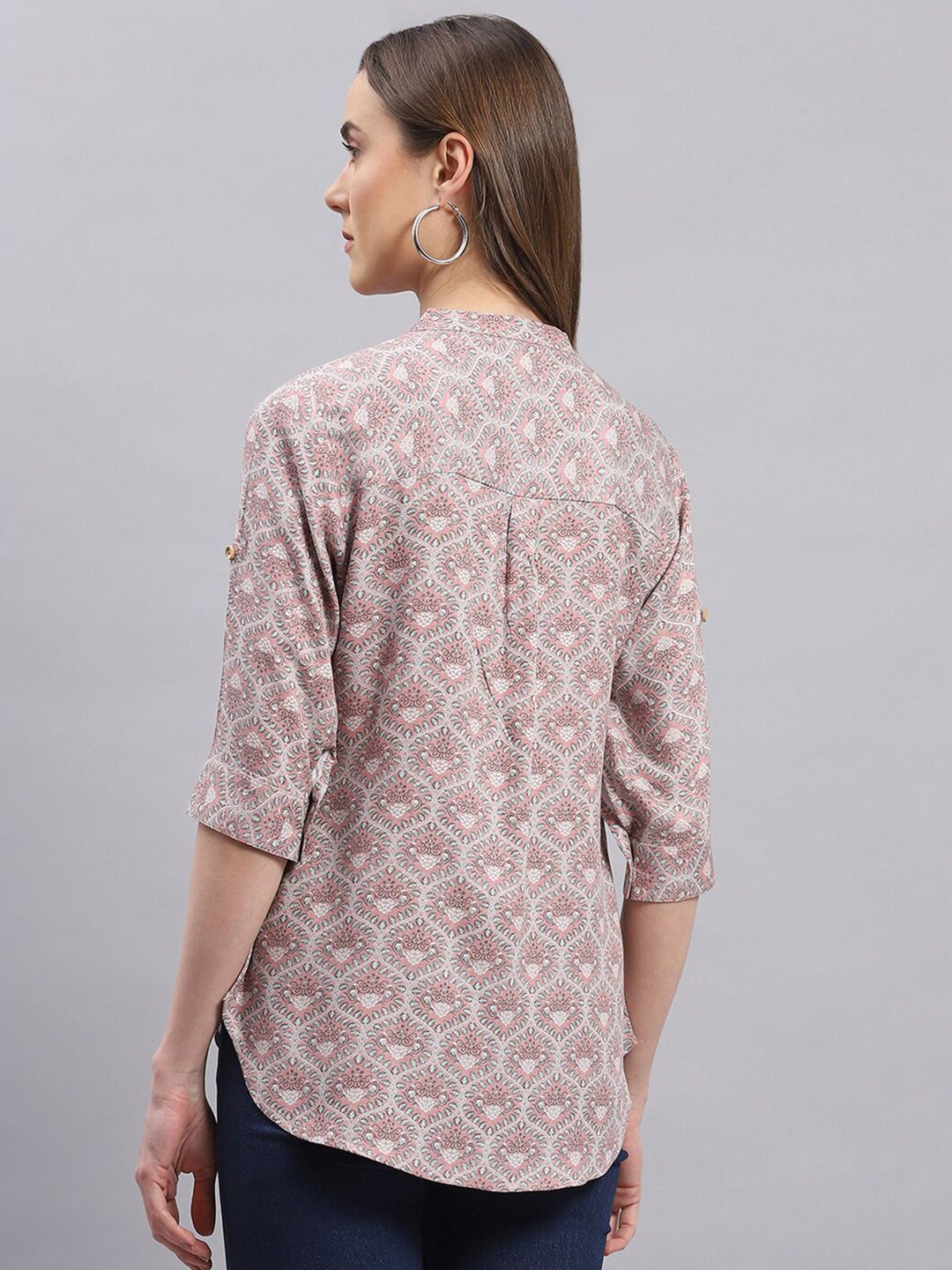 Monte Carlo Ethnic Motifs Printed Mandarin Collar Top