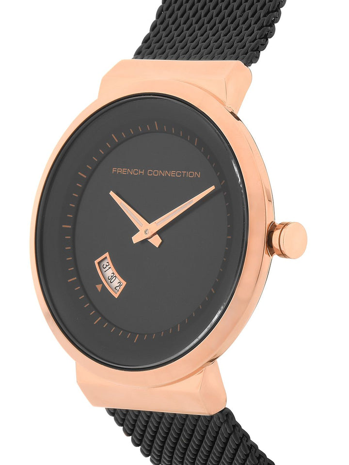 French Connection Men Black & Rose Gold Analogue Watch
