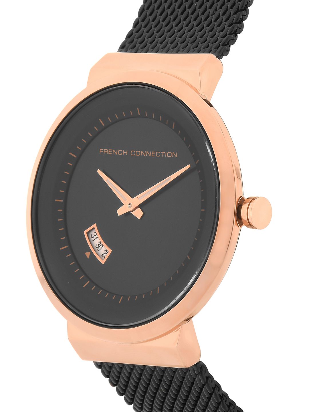 French Connection Men Black & Rose Gold Analogue Watch