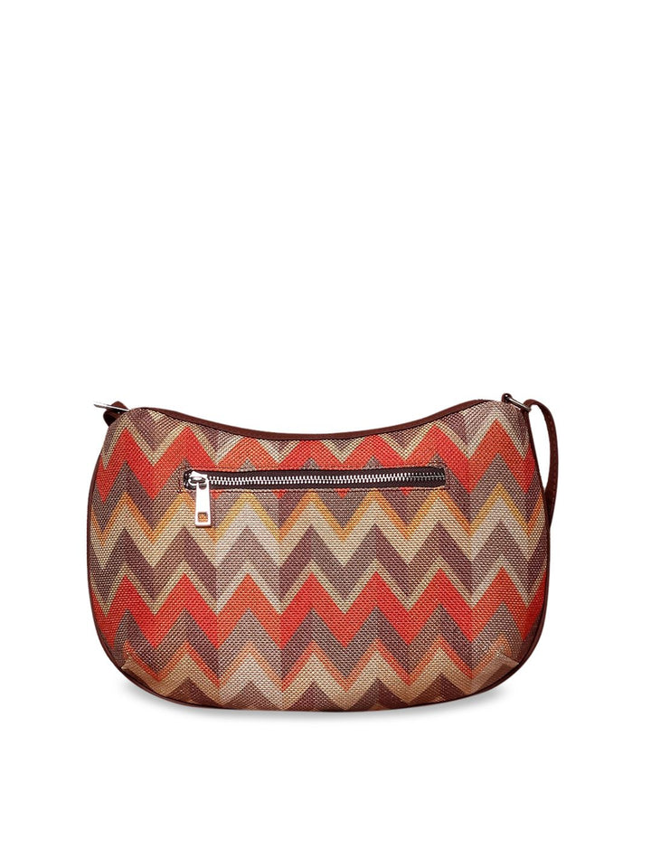 ZOUK Orange Geometric Half Moon Sling Bag with Cut Work
