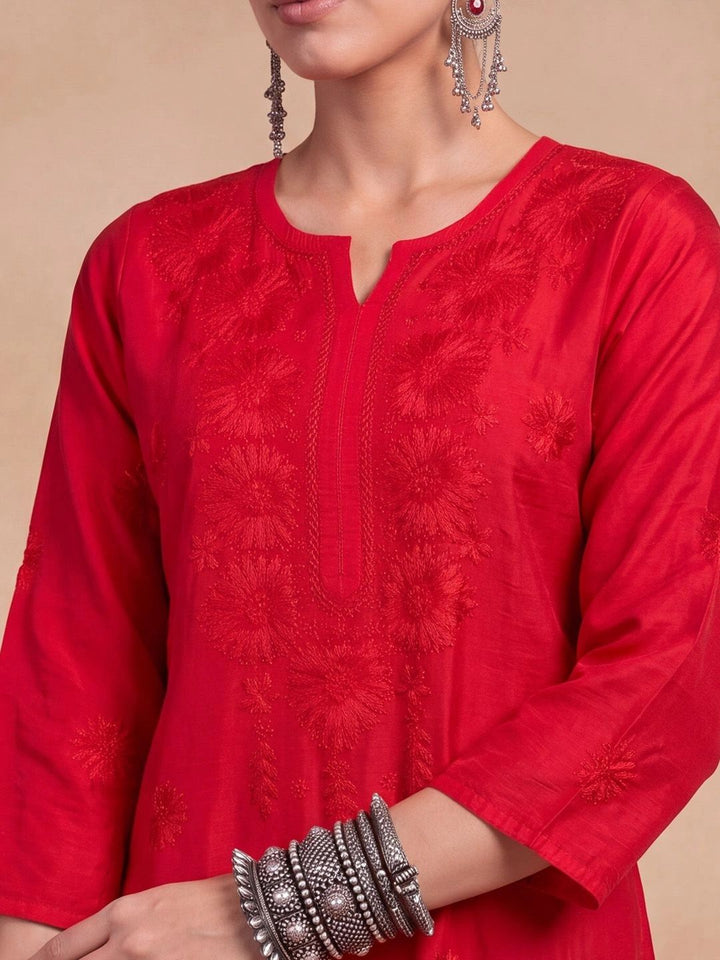 Rumah Wanita Chikankari Motif Etnik Sulam Benang Kerja Kurta