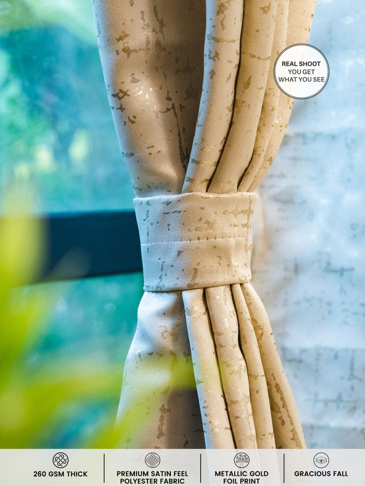 URBAN SPACE Beige & Gold-Toned Black Out Window Curtain