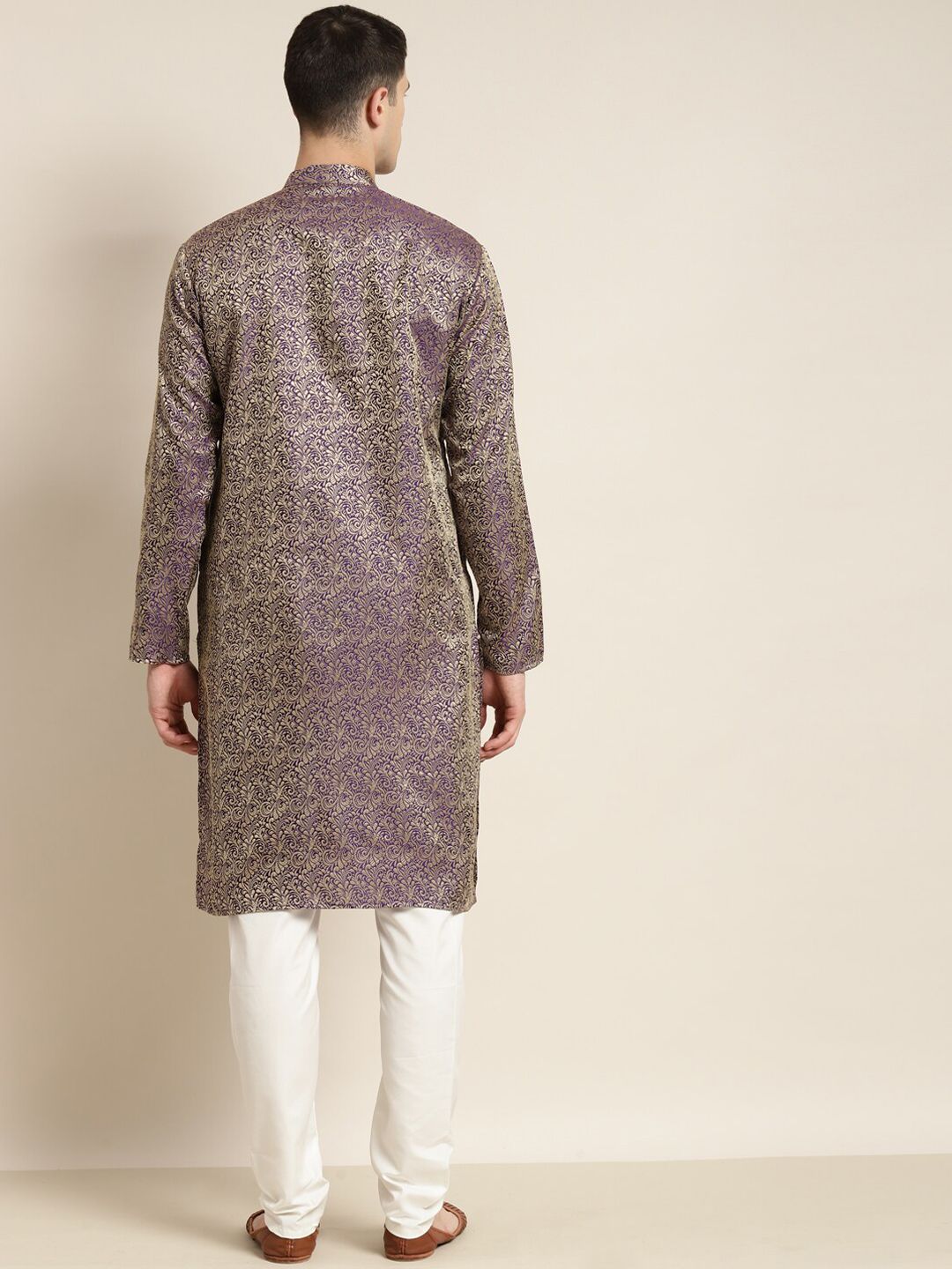 SOJANYA Ethnic Motif Woven Design Mandarin Collar Straight Kurta With Churidar