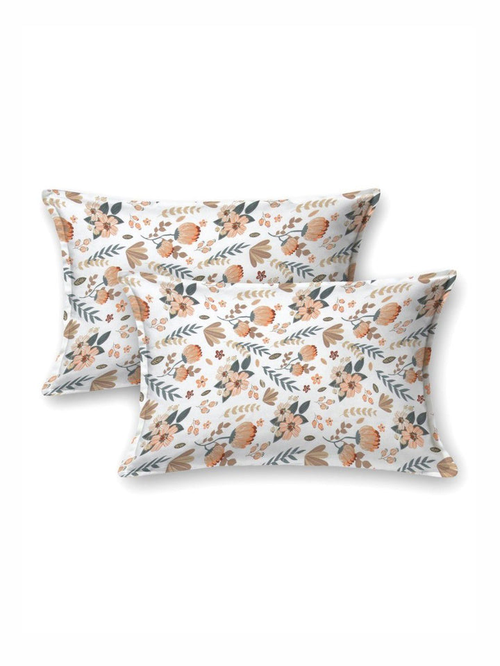 BOMBAY DYEING Dream Lover Brown Floral 104 TC Cotton Queen Bedsheet Set-2.24 m X 2.54 m