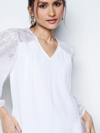 AND Women Self Design Puff Sleeves V-neck Top