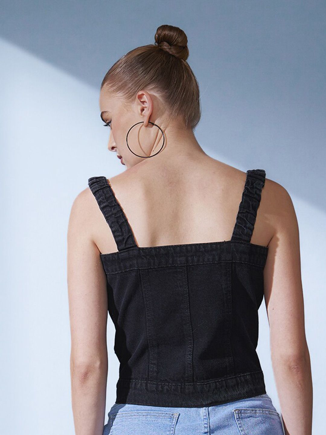 STREET 9 Black Shoulder Straps Denim Top