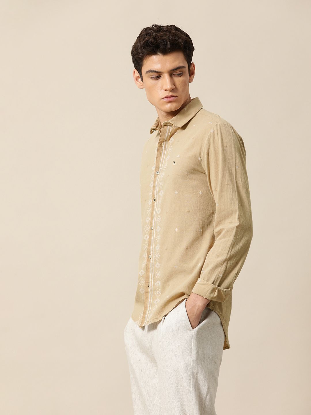 Mr Bowerbird Men Brown Printed Tailored Fit Selvedge Casual Shirt