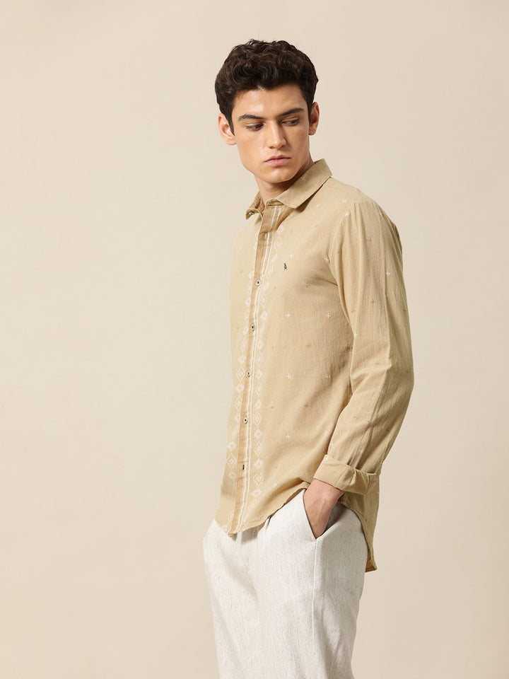 Mr Bowerbird Men Brown Printed Tailored Fit Selvedge Casual Shirt