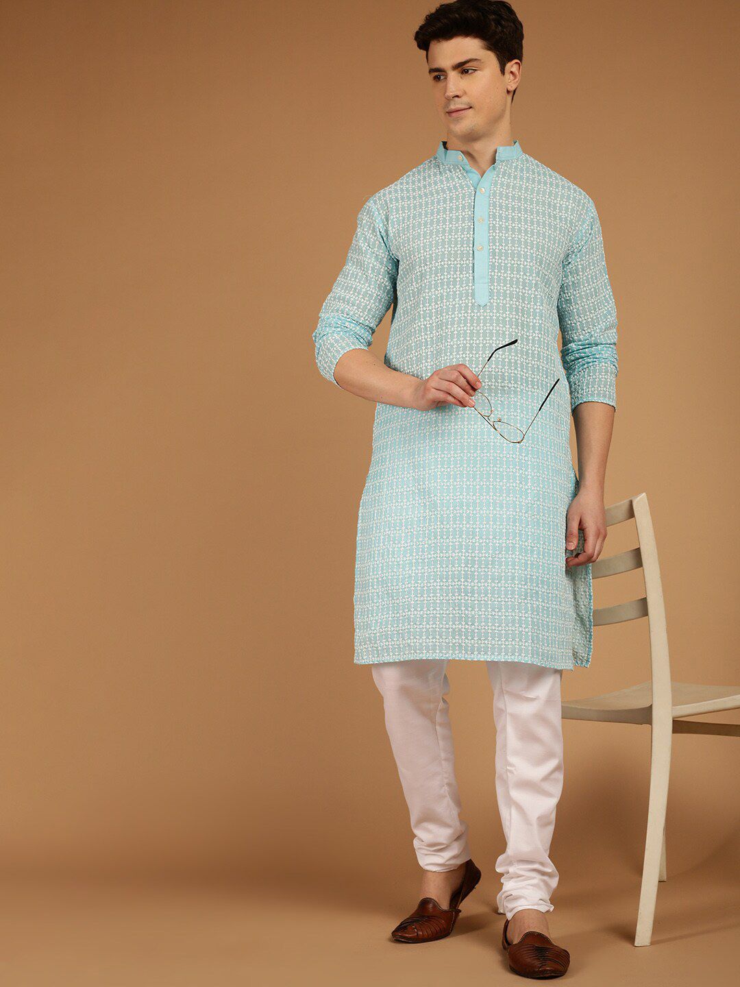 SOJANYA Motif Etnik Sulam Kurta Kapas Tulen