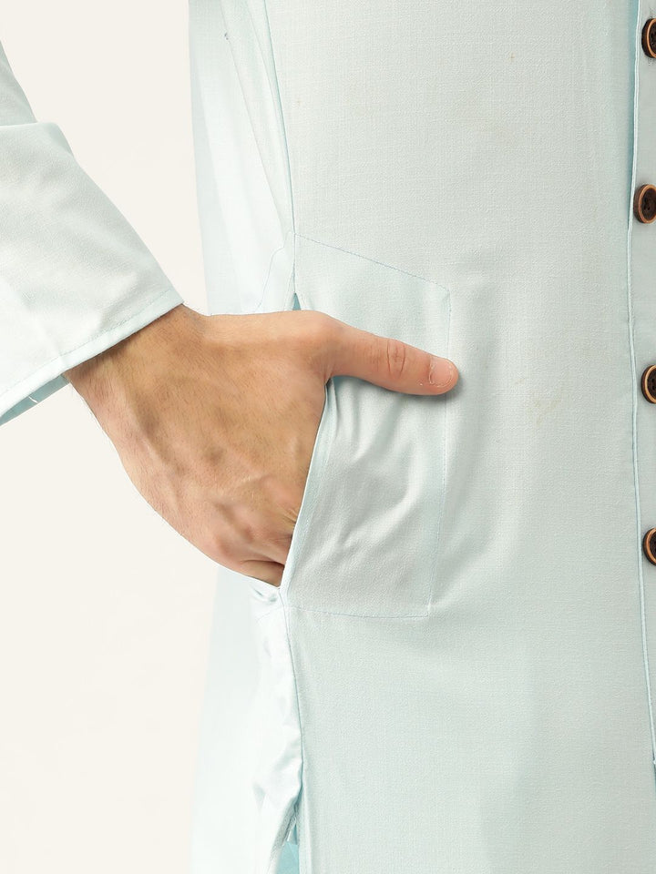 SOJANYA Men Blue Solid Straight Kurta