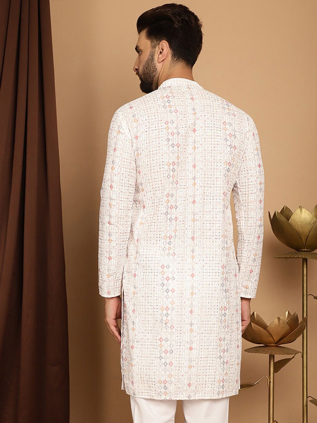 SOJANYA Embellished Sequinned Long Sleeves Straight Pure Cotton Kurta