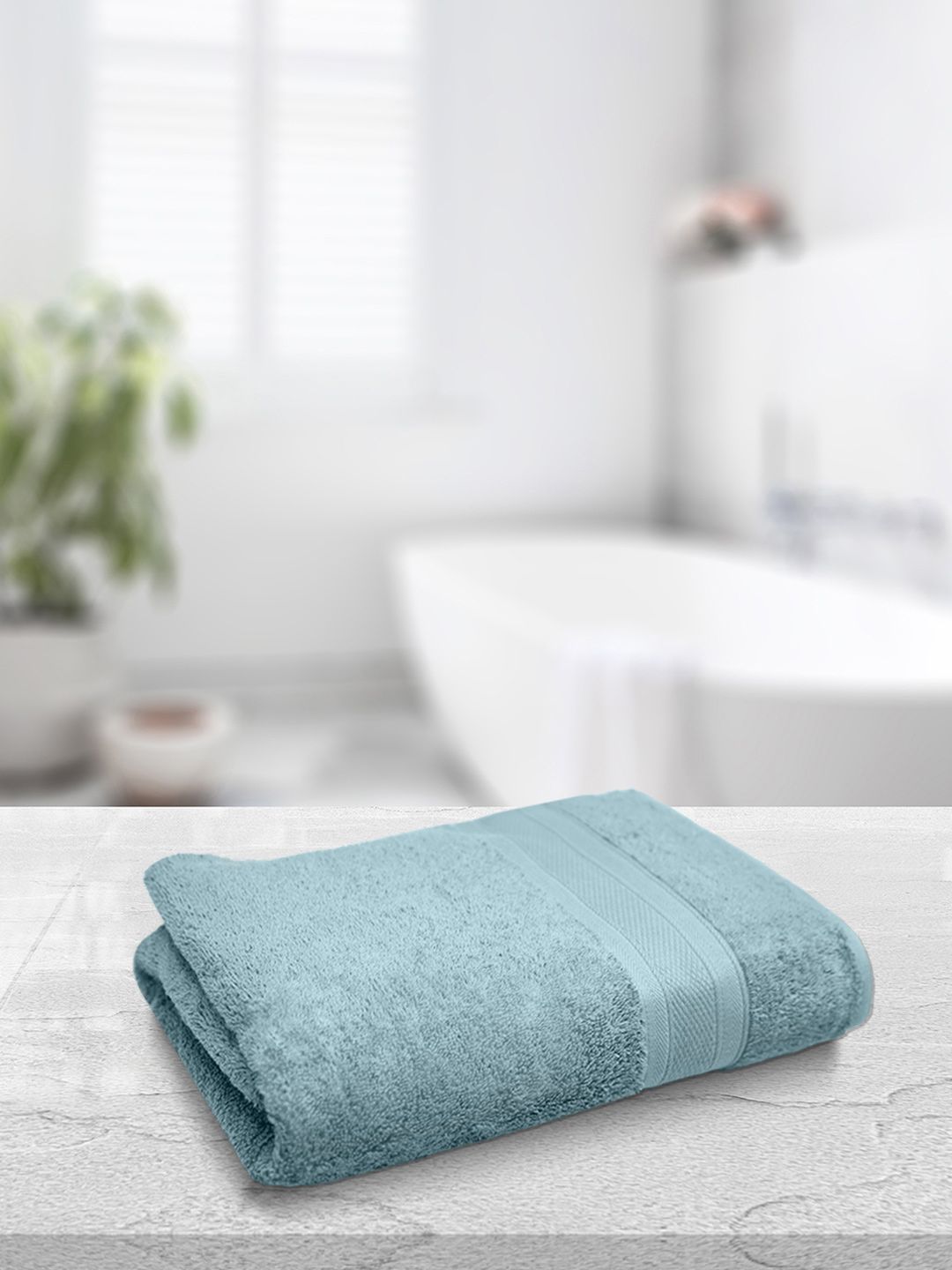 MYTRIDENT Blue Solid 500 GSM Pure Cotton Bath Towel