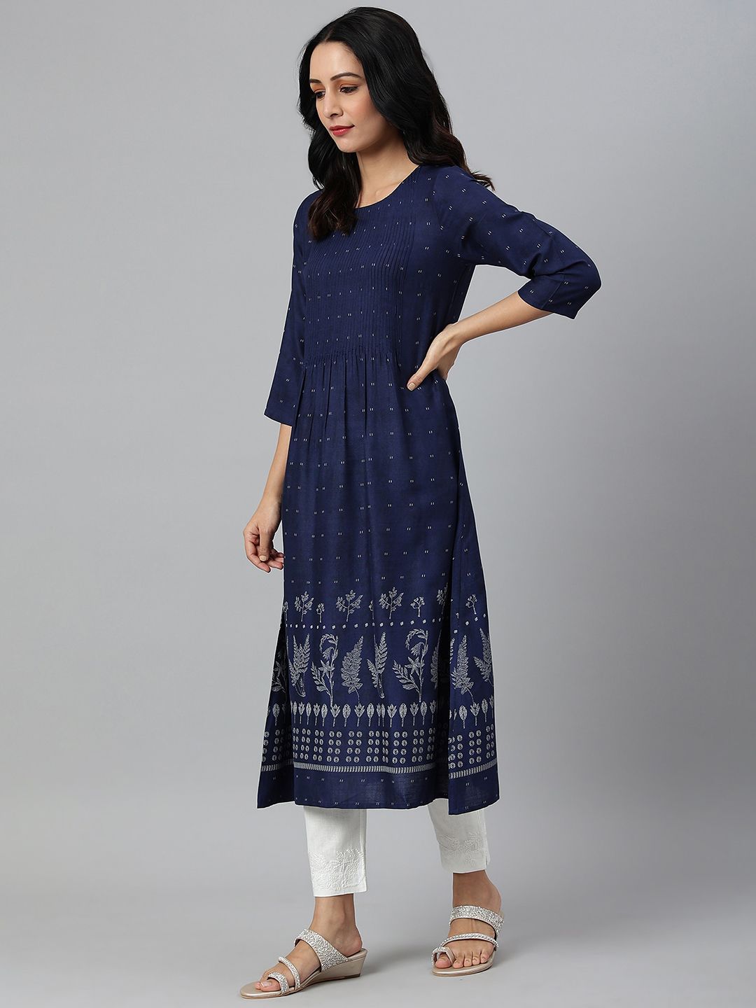 W Women Blue Ethnic Motifs Printed Handloom Kurta