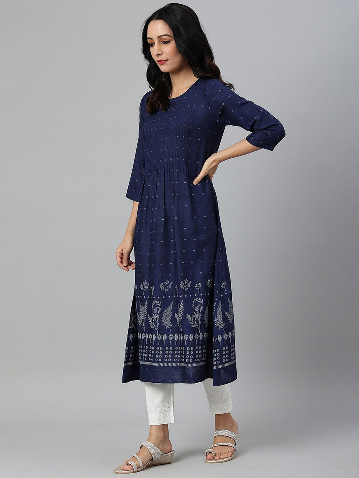 W Women Blue Ethnic Motifs Printed Handloom Kurta