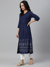 W Women Blue Ethnic Motifs Printed Handloom Kurta