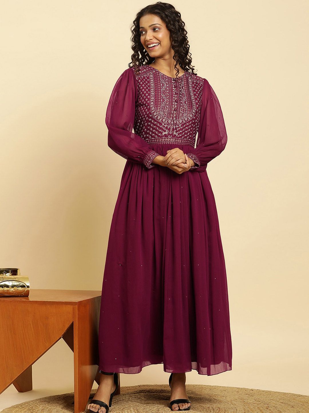 W Floral Embroidered Maxi Ethnic Dress