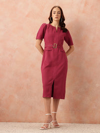 all about you Belted Sheath Midi Dress