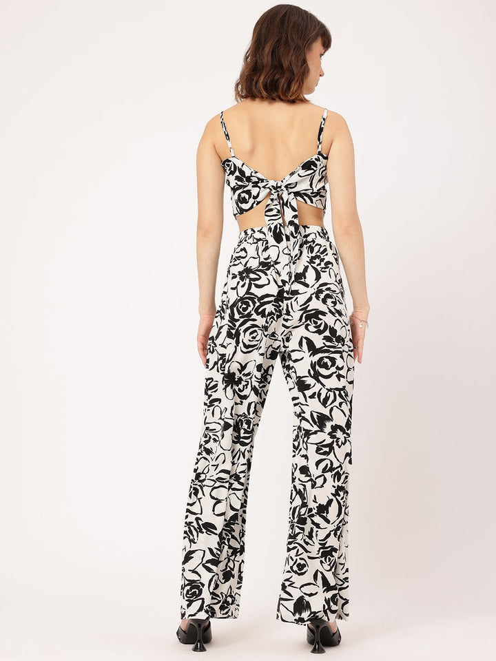 DressBerry Wanderlust Wear Monochrome Floral Print Tie-Up Back Top Co-Ords