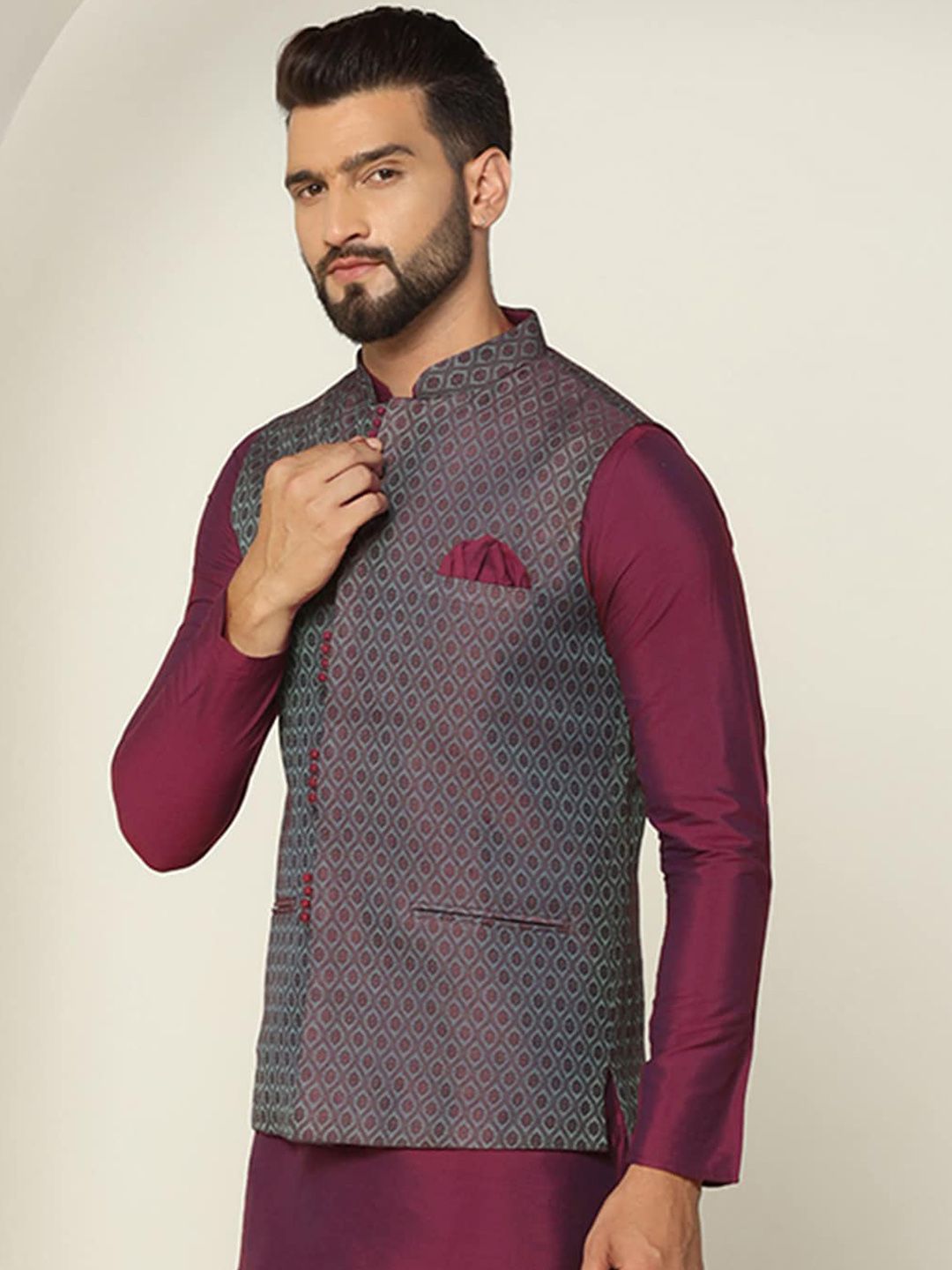 KISAH Men Woven Design Nehru Jackets