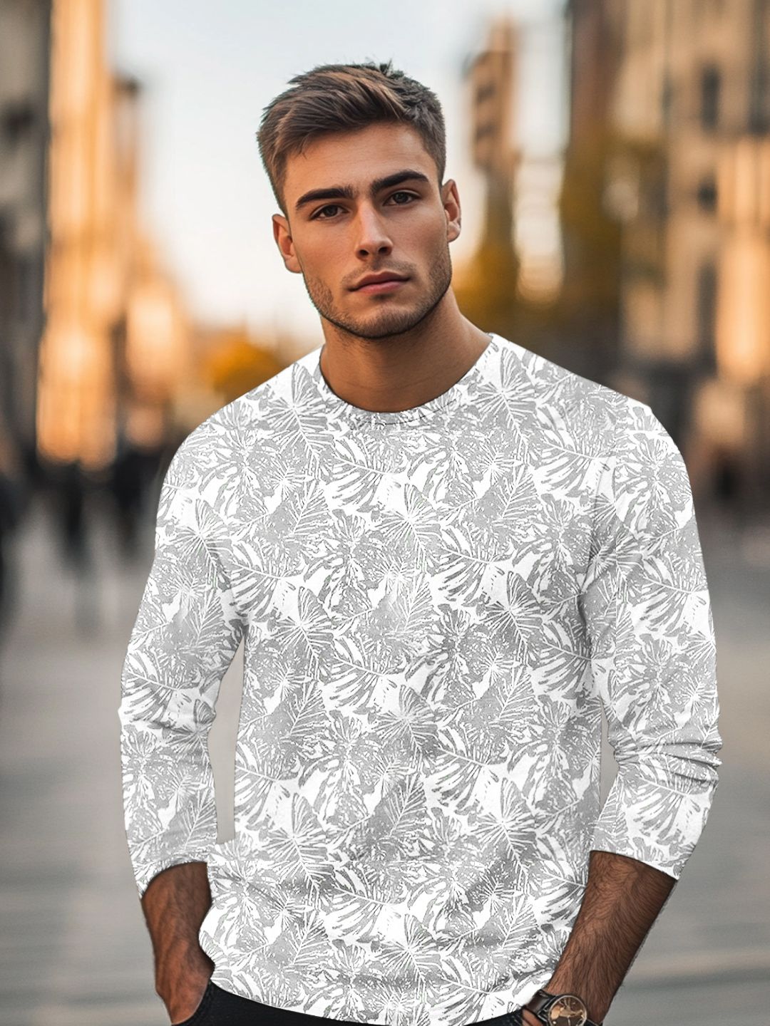 Urbano Fashion Men White  Grey Printed Slim Fit Training or Gym Pure Cotton T-shirt