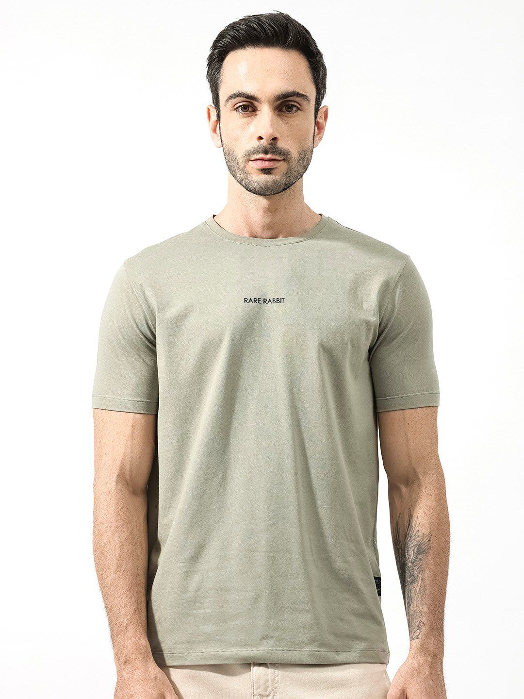 RARE RABBIT Men Stark Typographic Printed Regular Fit T-Shirt