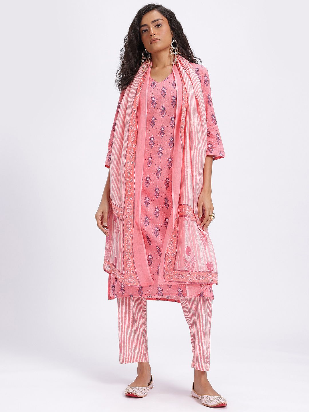 Anouk Printed Pure Cotton Kurta with Trousers & Dupatta