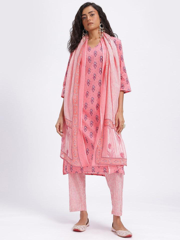 Anouk Printed Pure Cotton Kurta with Trousers & Dupatta