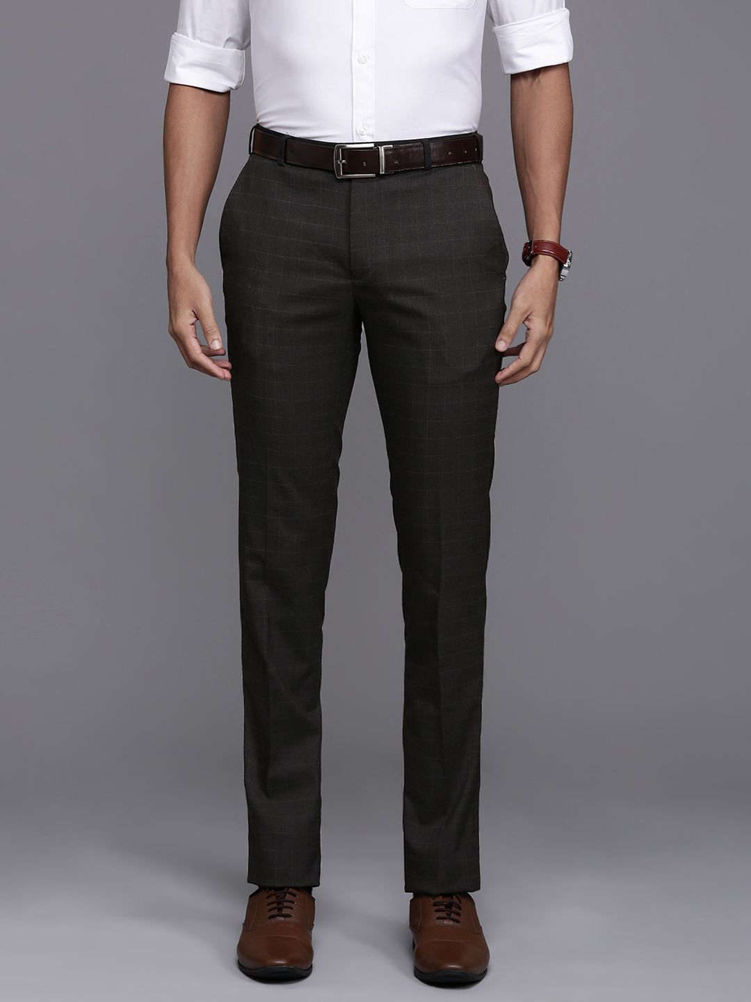 Raymond Men Checked Slim Fit Formal Trousers