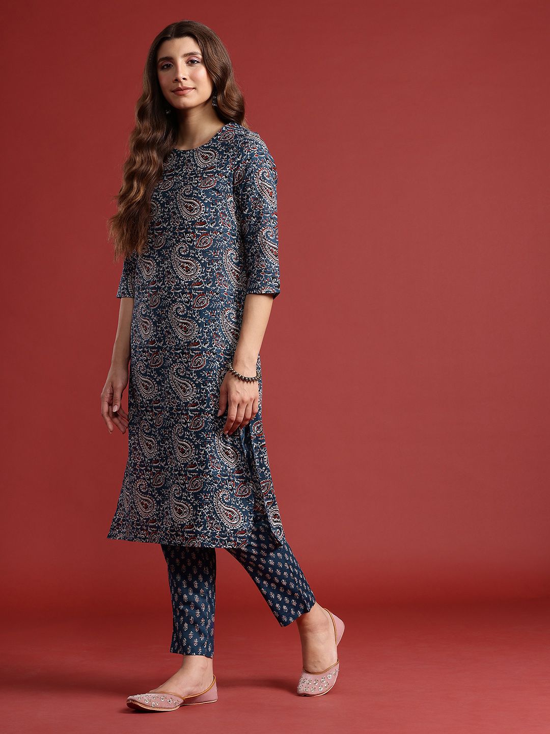 Anouk Printed Pure Cotton Kurta with Trousers & Dupatta