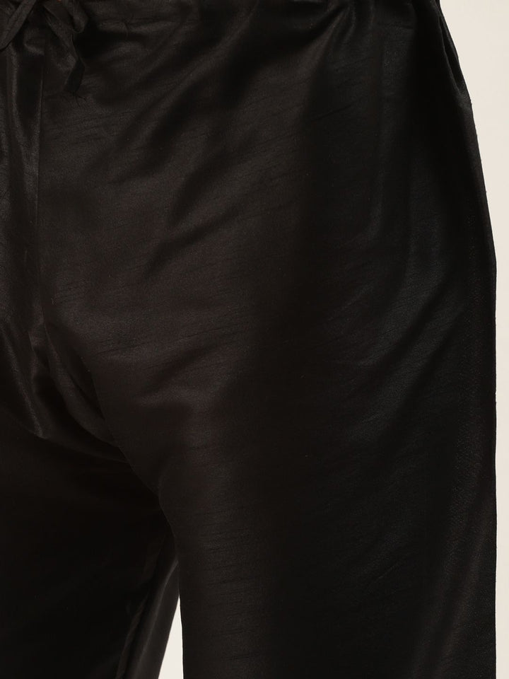 SOJANYA Men Black Kurta with Churidar & Nehru Jacket