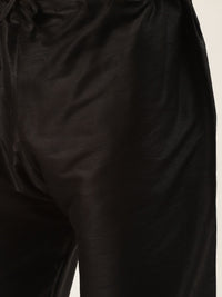 SOJANYA Men Black Kurta with Churidar & Nehru Jacket