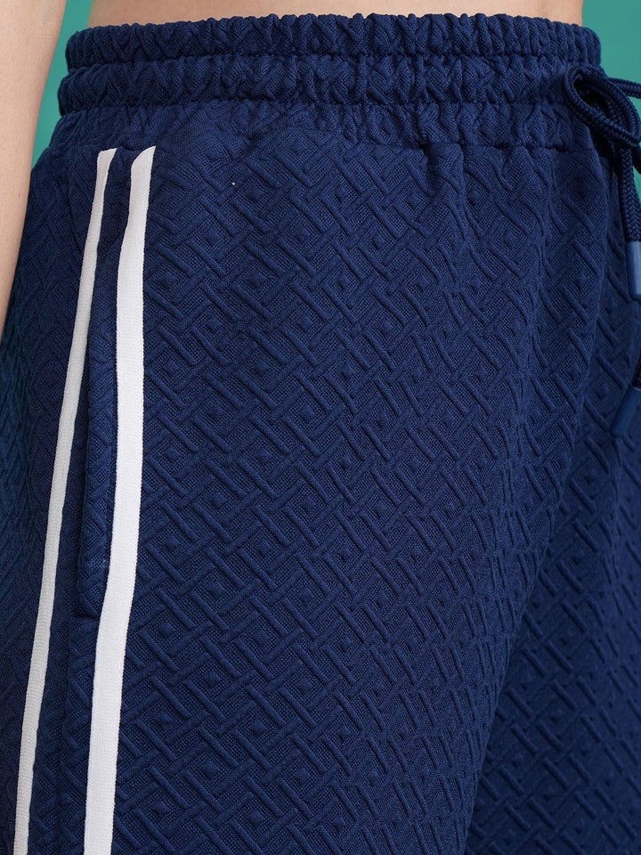 Tokyo Talkies Navy Blue Hooded Sweatshirt With Trousers Co-Ords