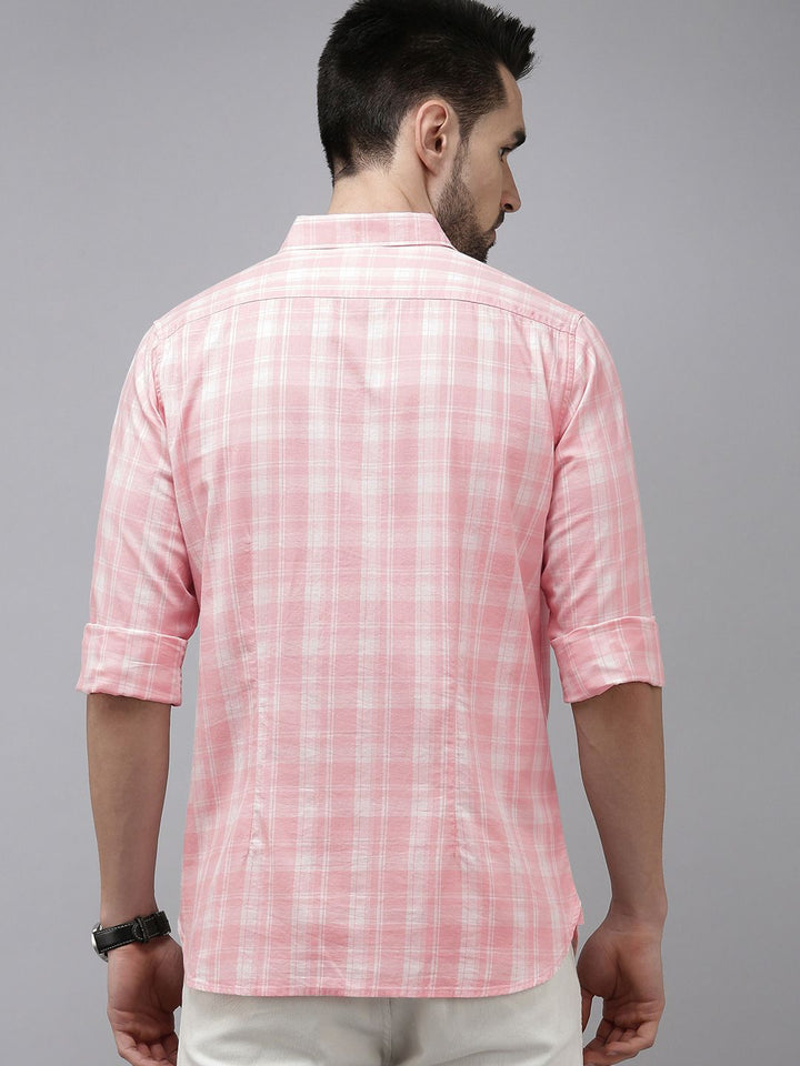 THE BEAR HOUSE Men Pink Slim Fit Tartan Checks Checked Casual Shirt