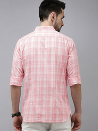 THE BEAR HOUSE Men Pink Slim Fit Tartan Checks Checked Casual Shirt