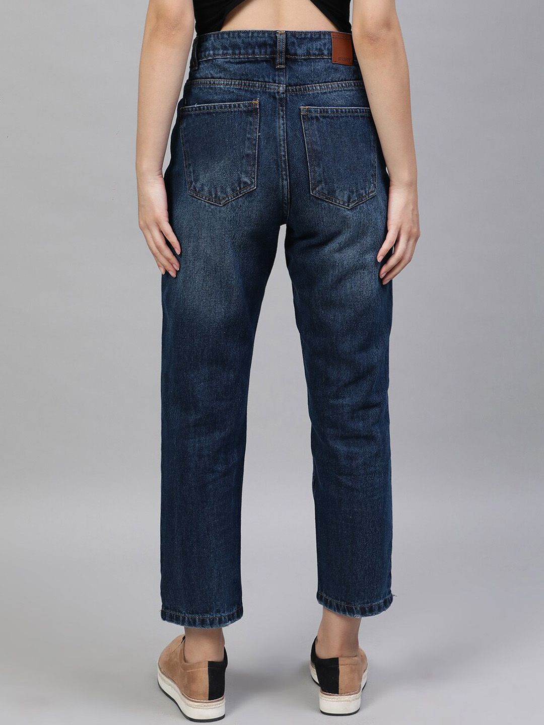 STREET 9 Women Pure Cotton Blue Straight Fit Mid-Rise Mildly Distressed Jeans