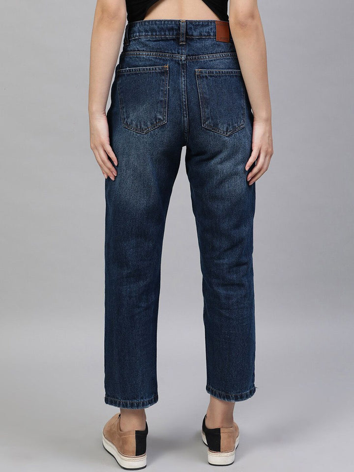 STREET 9 Women Pure Cotton Blue Straight Fit Mid-Rise Mildly Distressed Jeans