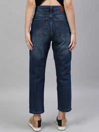 STREET 9 Women Pure Cotton Blue Straight Fit Mid-Rise Mildly Distressed Jeans