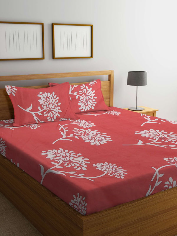 KLOTTHE Floral Printed 300 TC Fitted King Bedsheet with 2 Pillow Covers