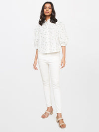 AND White & Green Floral Printed Shirt Style Top