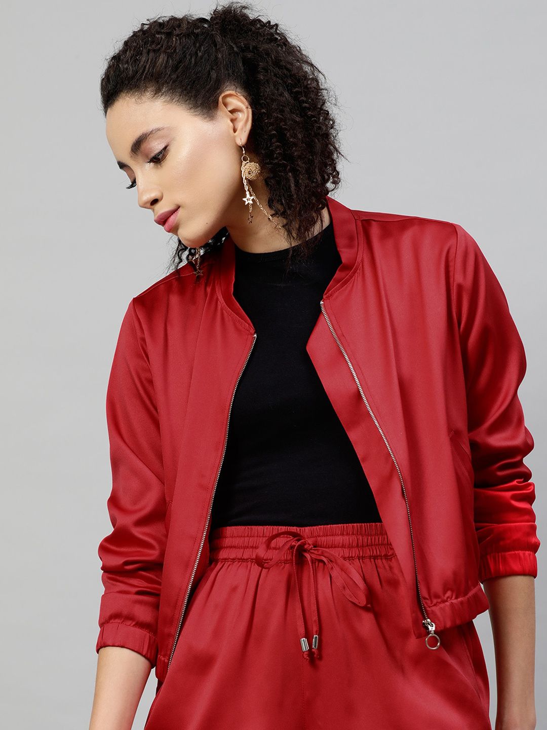 STREET 9 Women Red Solid Lightweight Bomber Jacket